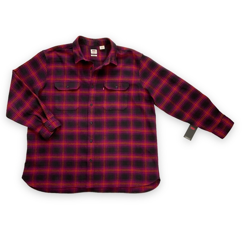 Levis Shirt Women XXL Red Black Plaid Long Sleeve Flannel Button Down NWT